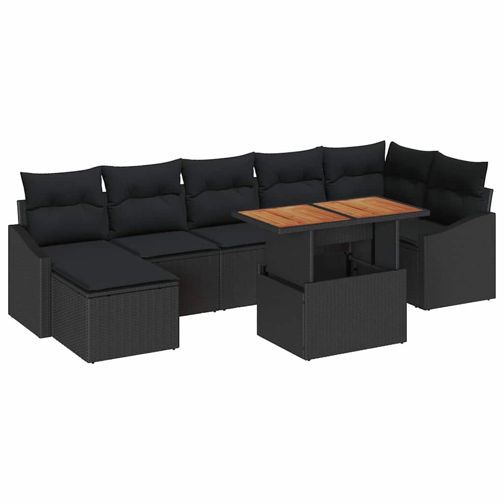 Garten-Sofa-Set mit Speicher 8 pcs Schwarz Poly Rattan