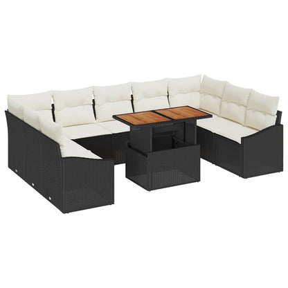 Garten-Sofa-Set mit Speicher 10 pcs Schwarz Poly Rattan