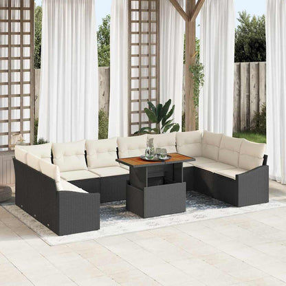Garten-Sofa-Set mit Speicher 11 pcs Schwarz Poly Rattan