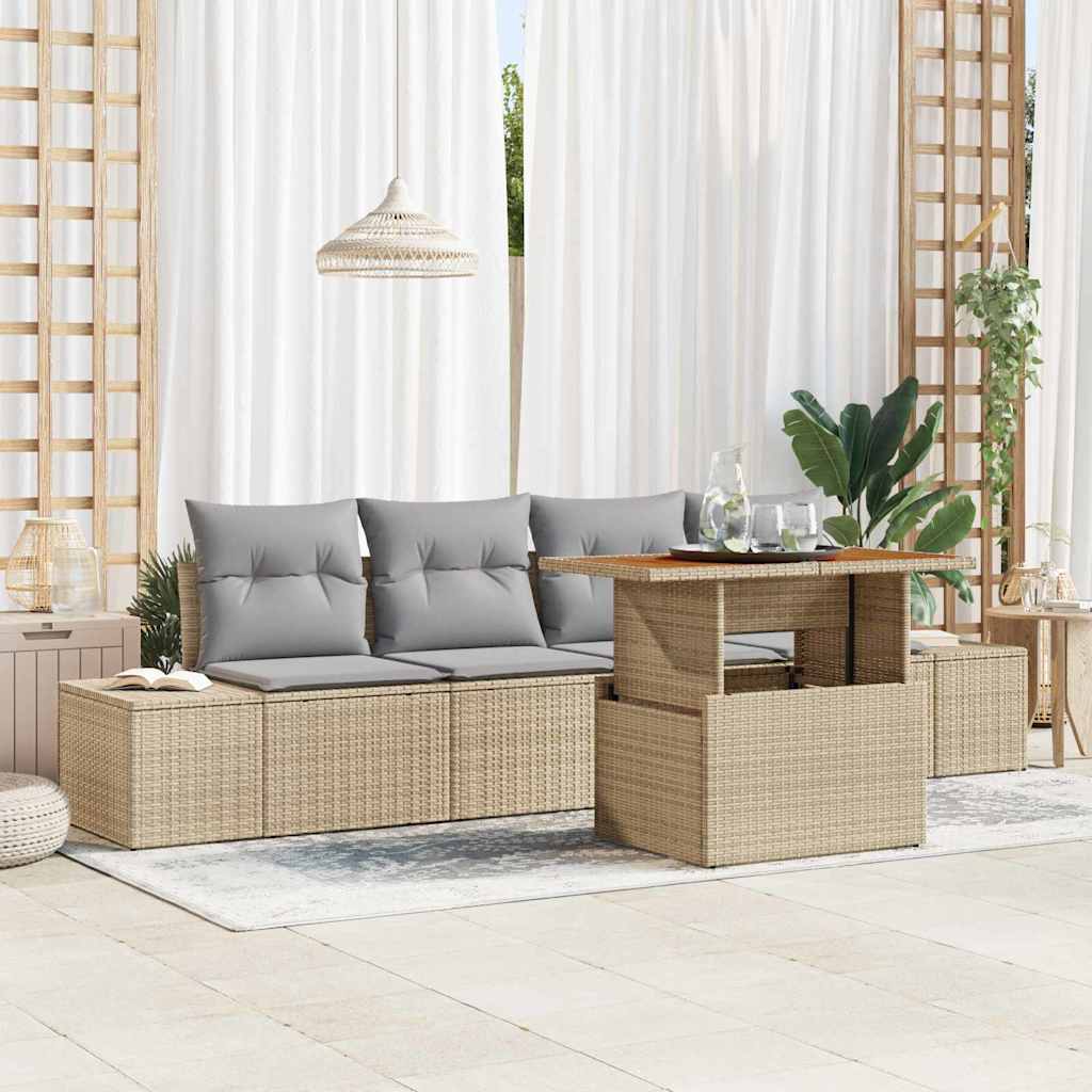 vidaXL Ensemble de canapés de jardin avec rangement 5 pcs Beige Résine tressée