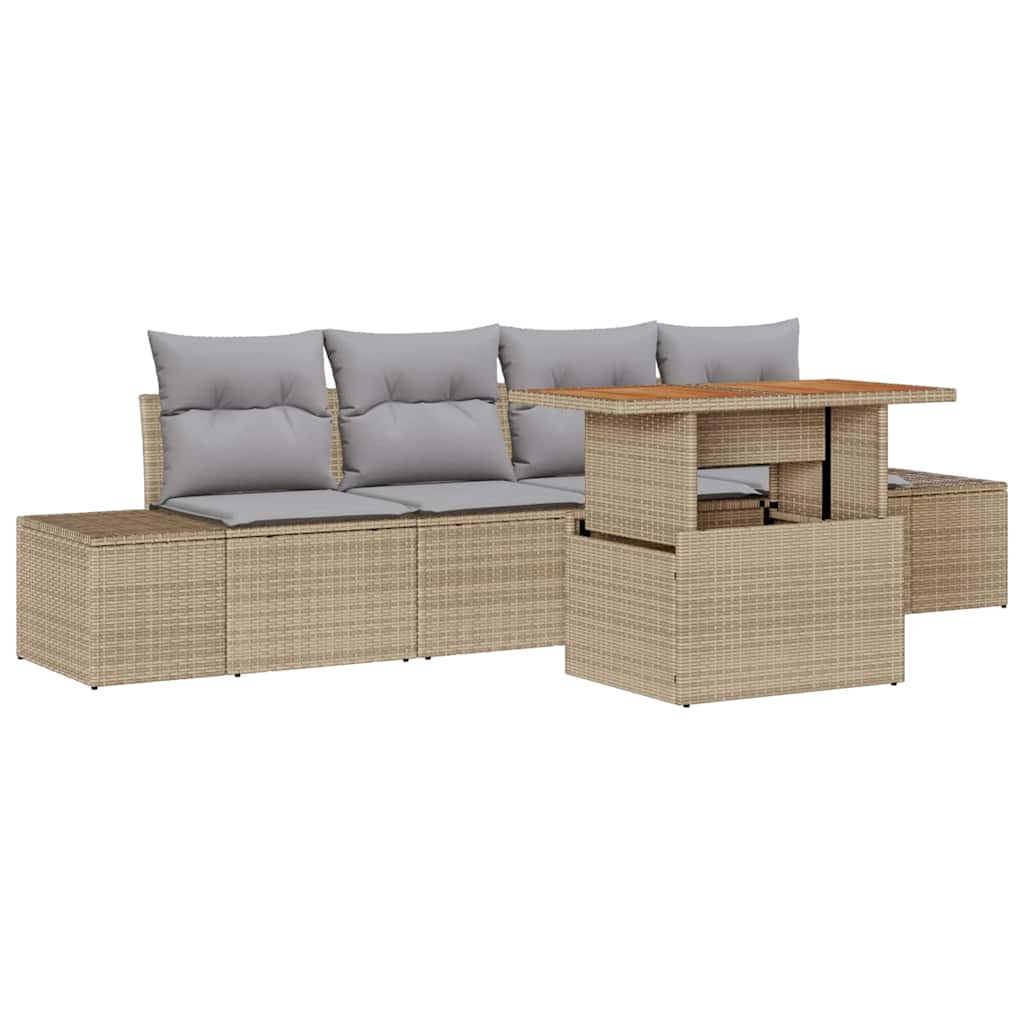vidaXL Ensemble de canapés de jardin avec rangement 5 pcs Beige Résine tressée