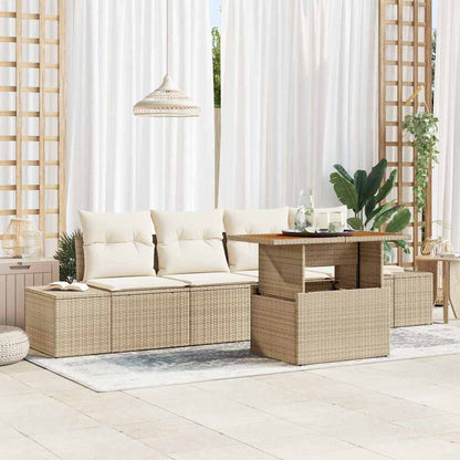 vidaXL Ensemble de canapés de jardin avec rangement 5 pcs Beige Poly Rotin