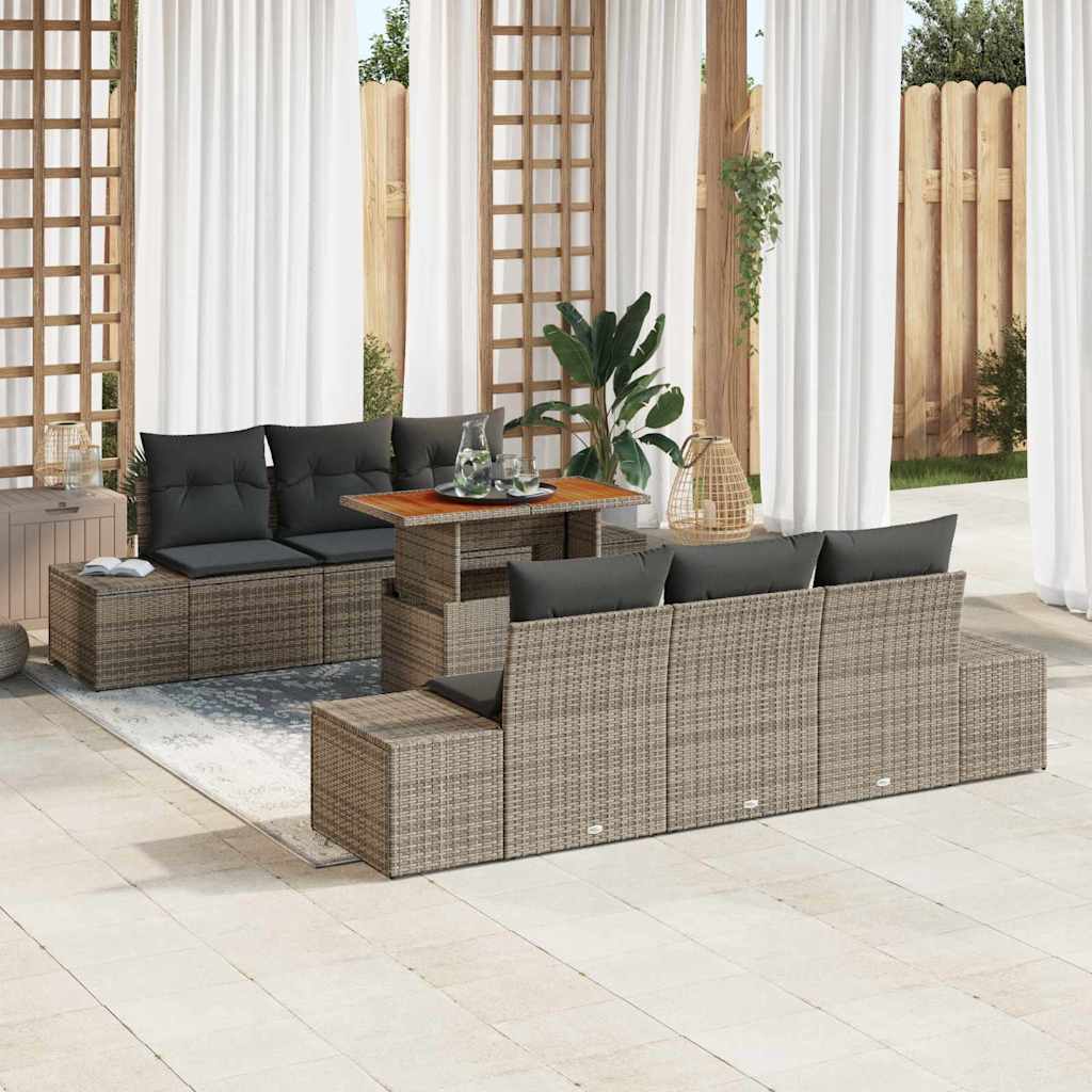 Garten-Sofa-Set mit Speicher 7 pcs Grau Poly Rattan