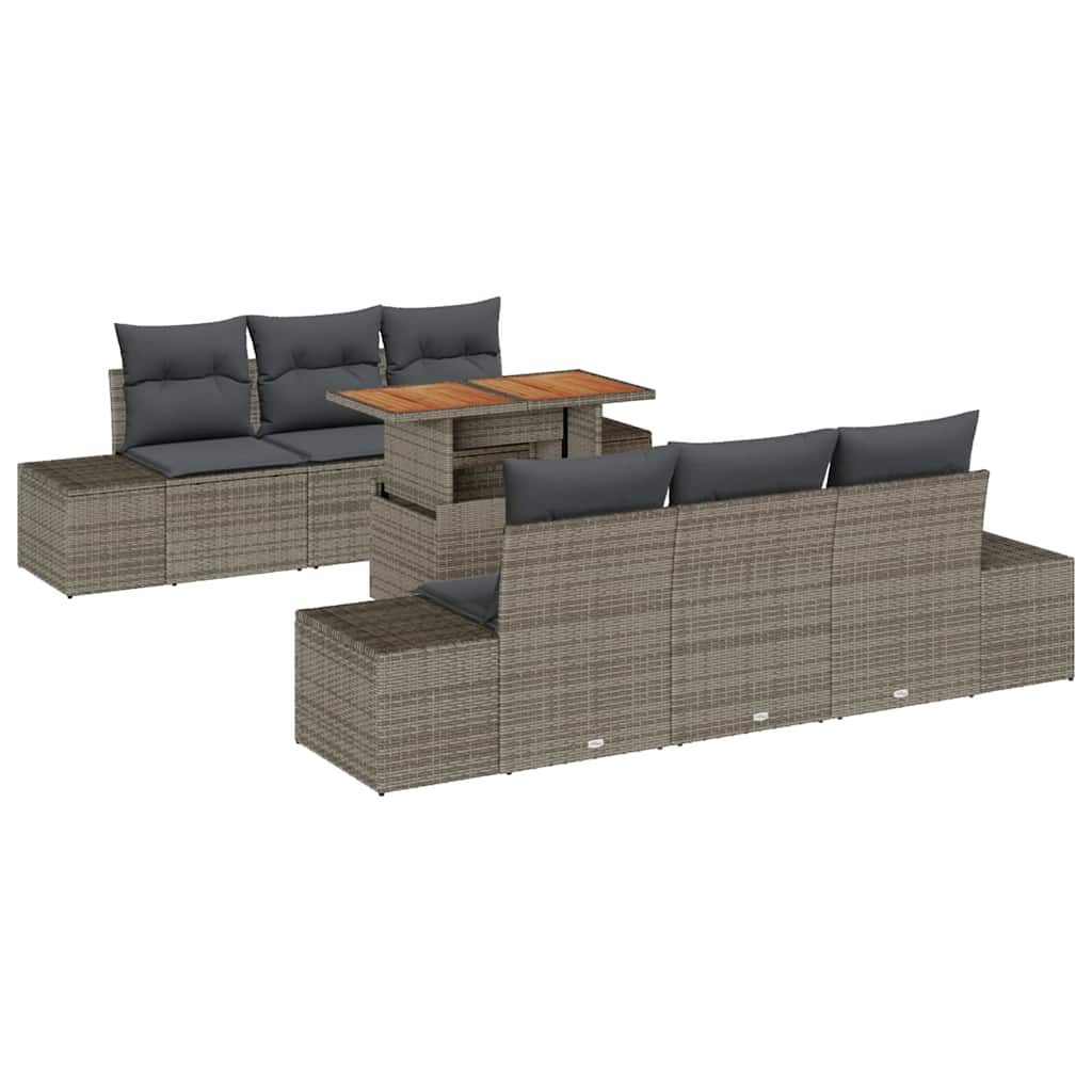 Garten-Sofa-Set mit Speicher 7 pcs Grau Poly Rattan