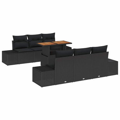 Garten-Sofa-Set mit Speicher 7 pcs Schwarz Poly Rattan