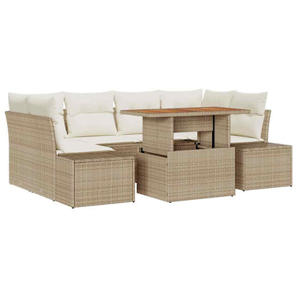 Garten-Sofa-Set mit Speicher 7 pcs Beige Poly Rattan
