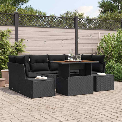 Garten-Sofa-Set mit Speicher 7 pcs Schwarz Poly Rattan