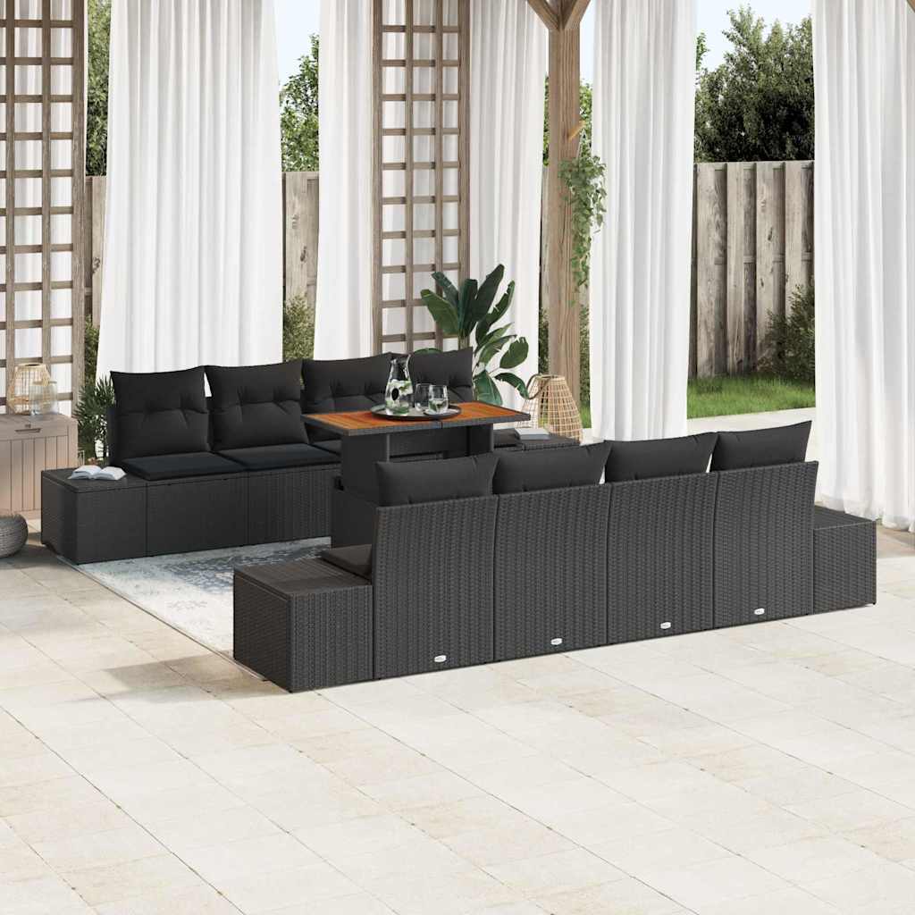 Garten-Sofa-Set mit Speicher 9 pcs Schwarz Poly Rattan