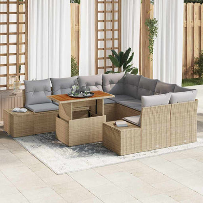 Garten-Sofa-Set mit Speicher 9 pcs Beige Poly Rattan