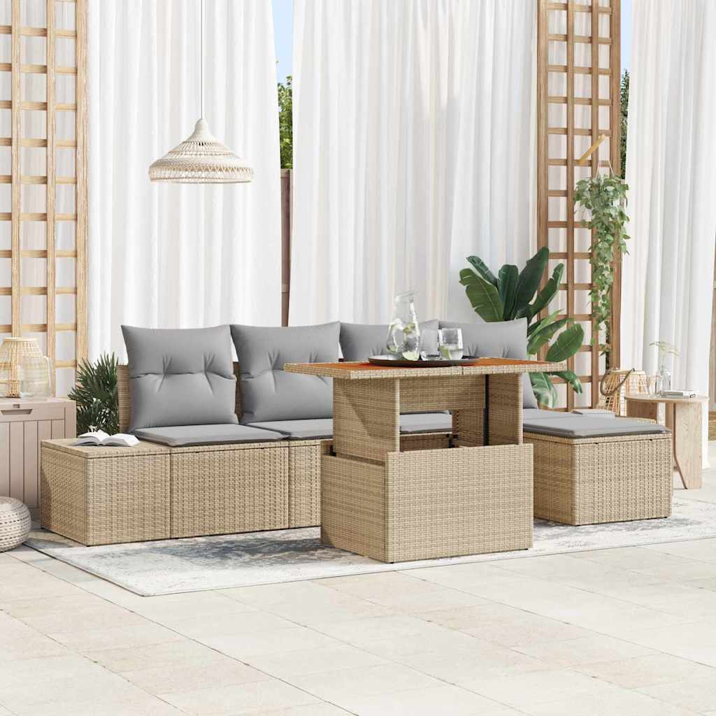 Garten-Sofa-Set mit Speicher 6 pcs Beige Poly Rattan