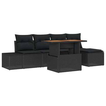 Garten-Sofa-Set mit Speicher 6 pcs Schwarz Poly Rattan