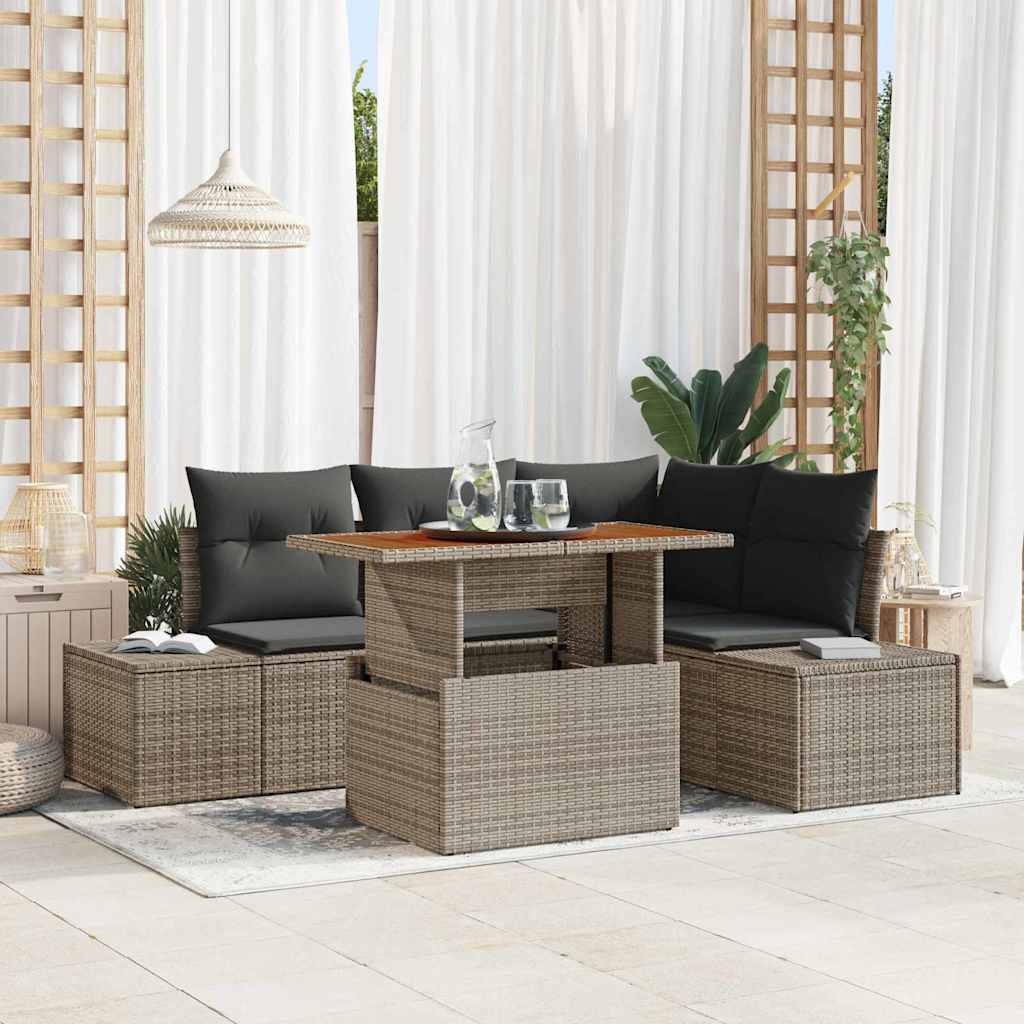 Garten-Sofa-Set mit Speicher 5 pcs Grau Poly Rattan