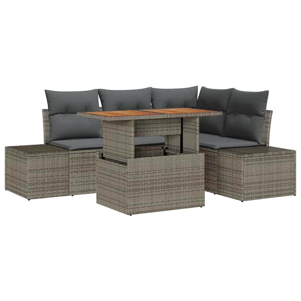 Garten-Sofa-Set mit Speicher 5 pcs Grau Poly Rattan