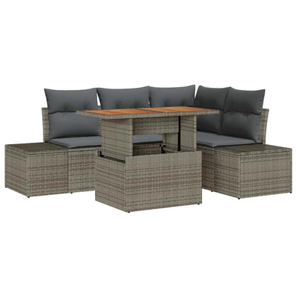 Garten-Sofa-Set mit Speicher 5 pcs Grau Poly Rattan