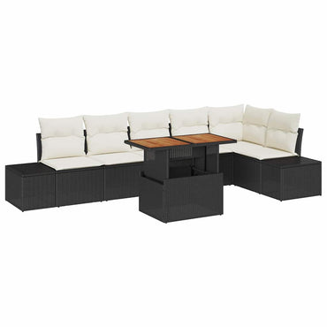 vidaXL Ensemble de canapé de jardin 7 pcs en résine tressée noire avec rangement