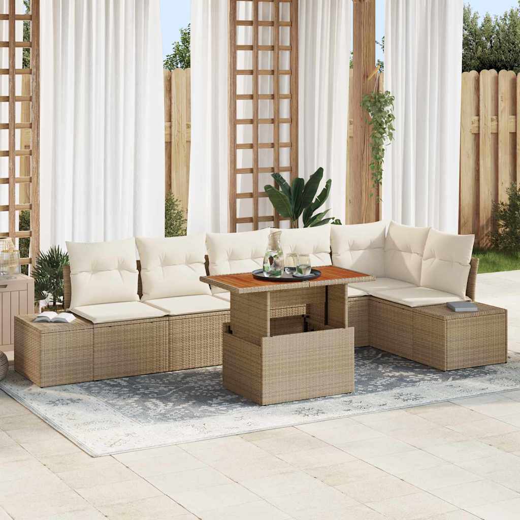vidaXL Salon de jardin avec rangement 7 pcs Beige Rotin PE