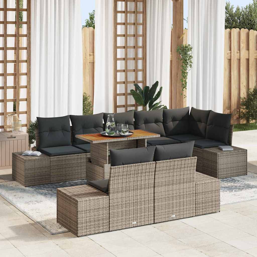 Garten-Sofa-Set mit Speicher 9 pcs Grau Poly Rattan