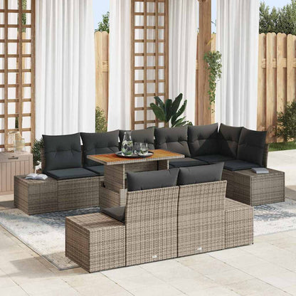 Garten-Sofa-Set mit Speicher 9 pcs Grau Poly Rattan