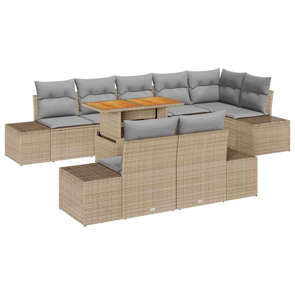 Garten-Sofa-Set mit Speicher 9 pcs Beige Poly Rattan