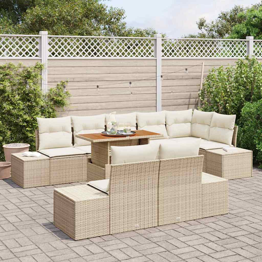 Garten-Sofa-Set mit Speicher 9 pcs Beige Poly Rattan