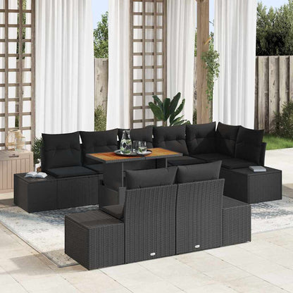 Garten-Sofa-Set mit Speicher 9 pcs Schwarz Poly Rattan