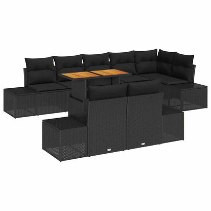 Garten-Sofa-Set mit Speicher 9 pcs Schwarz Poly Rattan