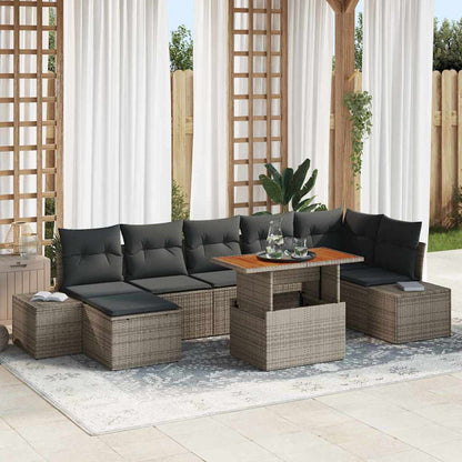 Garten-Sofa-Set mit Speicher 8 pcs Grau Poly Rattan