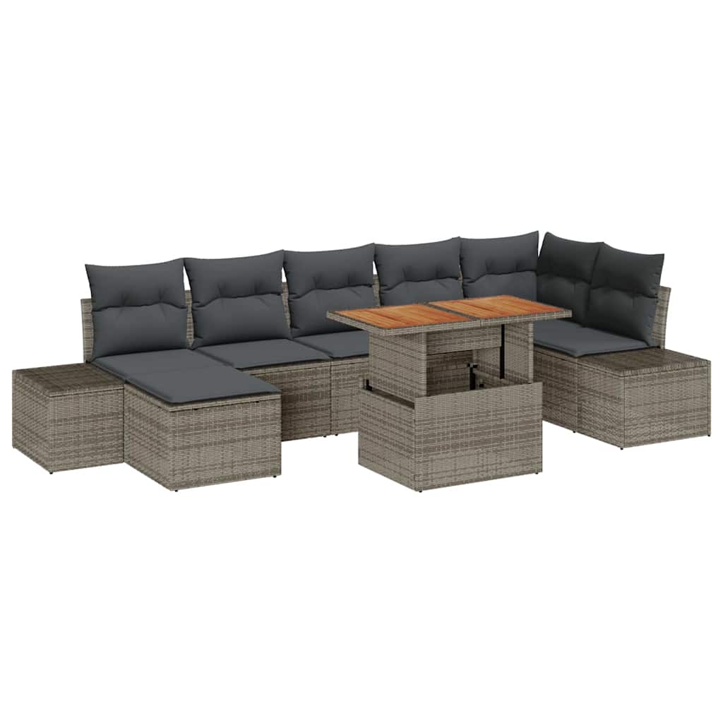 Garten-Sofa-Set mit Speicher 8 pcs Grau Poly Rattan