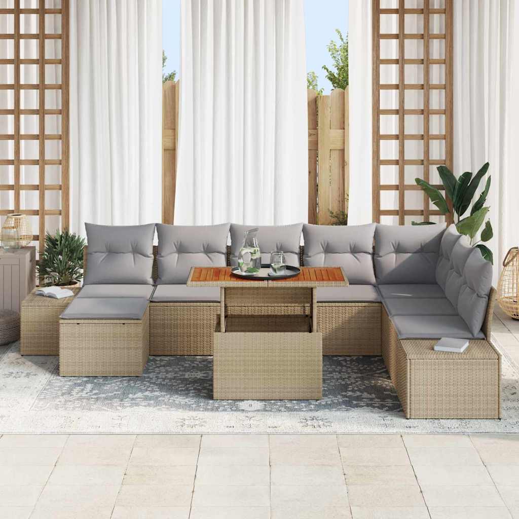 vidaXL Salon de jardin avec rangement 9 pcs Beige Résine tressée
