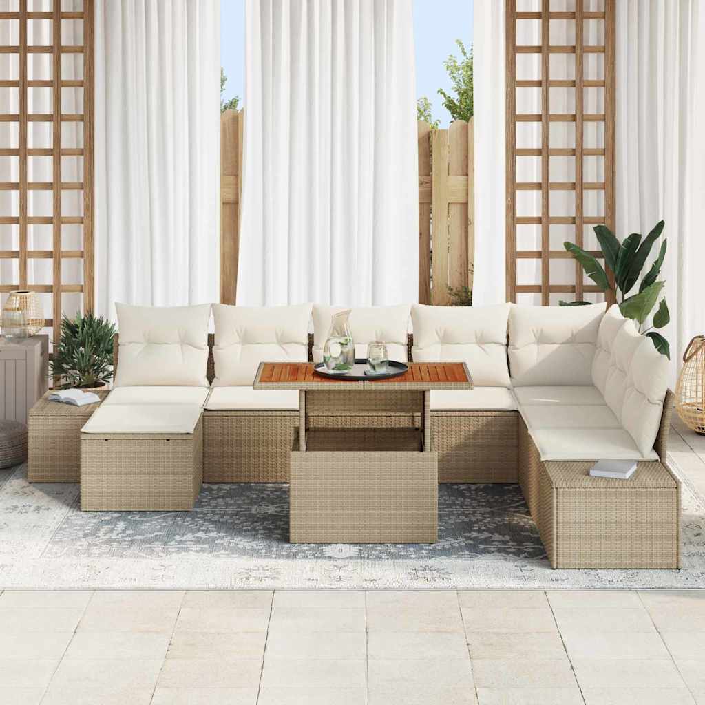 vidaXL Salon de jardin avec rangement 9 pcs Rotin synthétique Beige