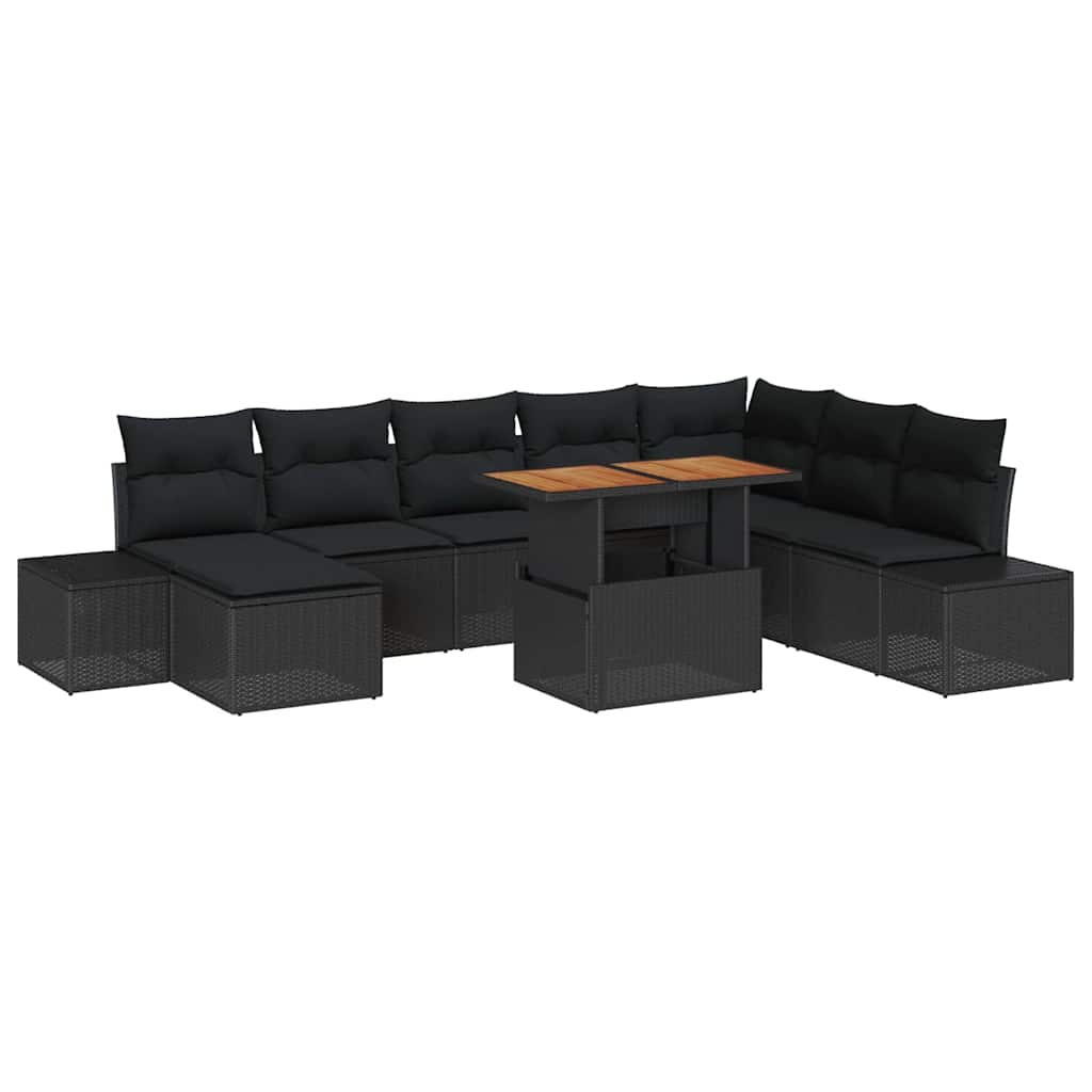 Garten-Sofa-Set mit Speicher 9 pcs Schwarz Poly Rattan