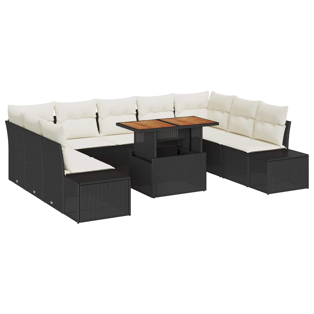 Garten-Sofa-Set mit Speicher 10 pcs Schwarz Poly Rattan