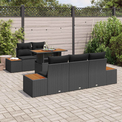 Garten-Sofa-Set mit Speicher 6 pcs Schwarz Poly Rattan