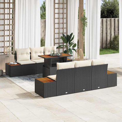 Garten-Sofa-Set mit Speicher 7 pcs Schwarz Poly Rattan