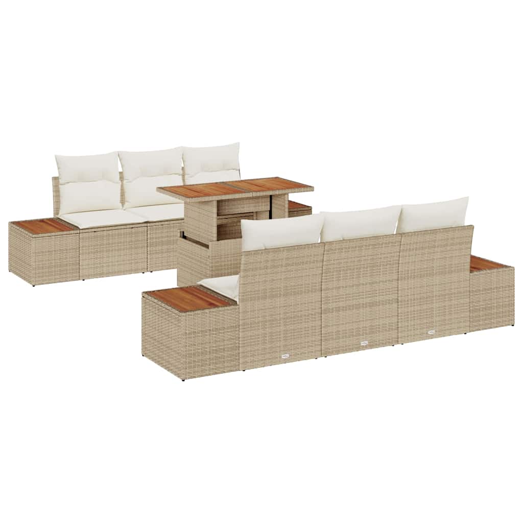 Garten-Sofa-Set mit Speicher 7 pcs Beige Poly Rattan