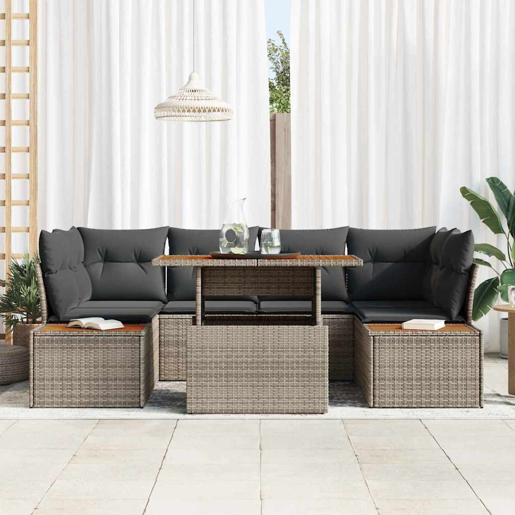 vidaXL Ensemble de canapés de jardin avec rangement 7 pcs Gris Résine tressée