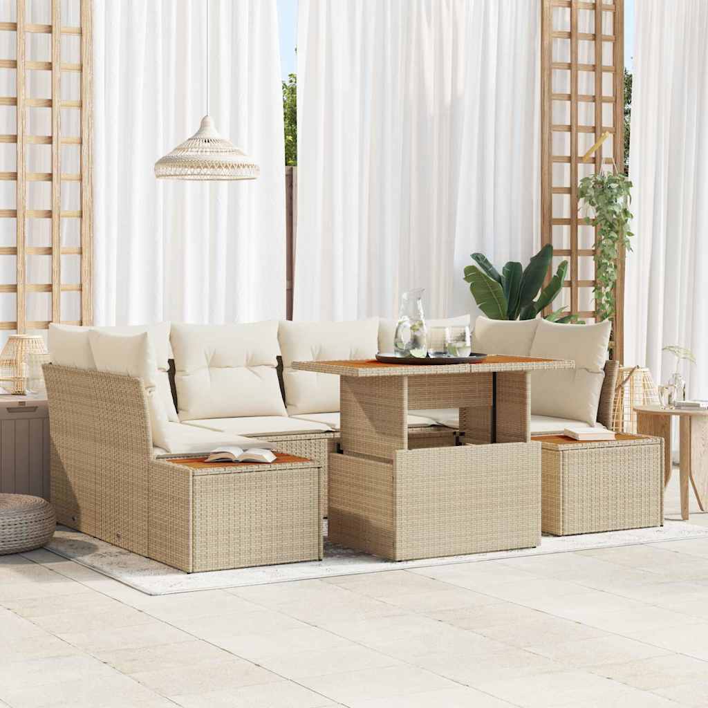 vidaXL Salon de jardin avec rangement 7 pcs Beige Rotin PE