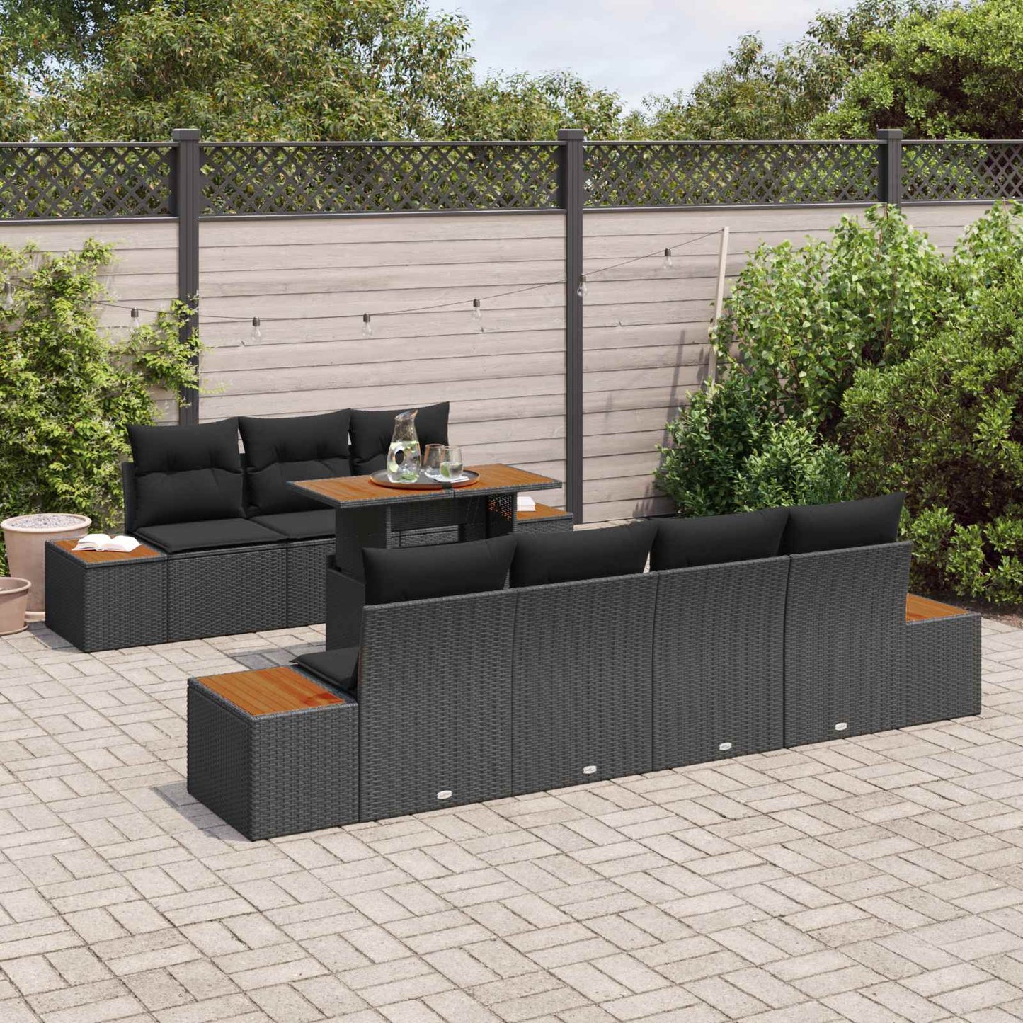 Garten-Sofa-Set mit Speicher 8 pcs Schwarz Poly Rattan