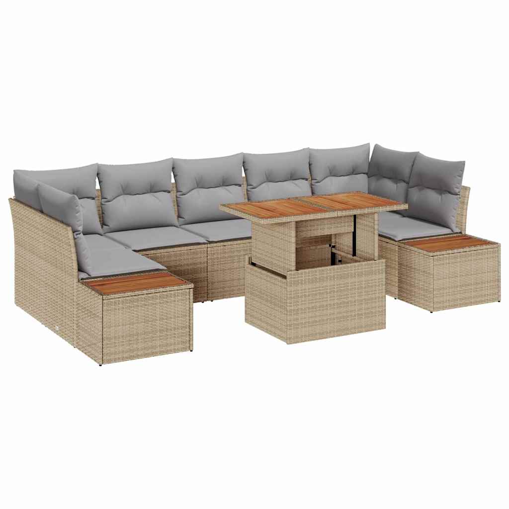 Garten-Sofa-Set mit Speicher 8 pcs Beige Poly Rattan