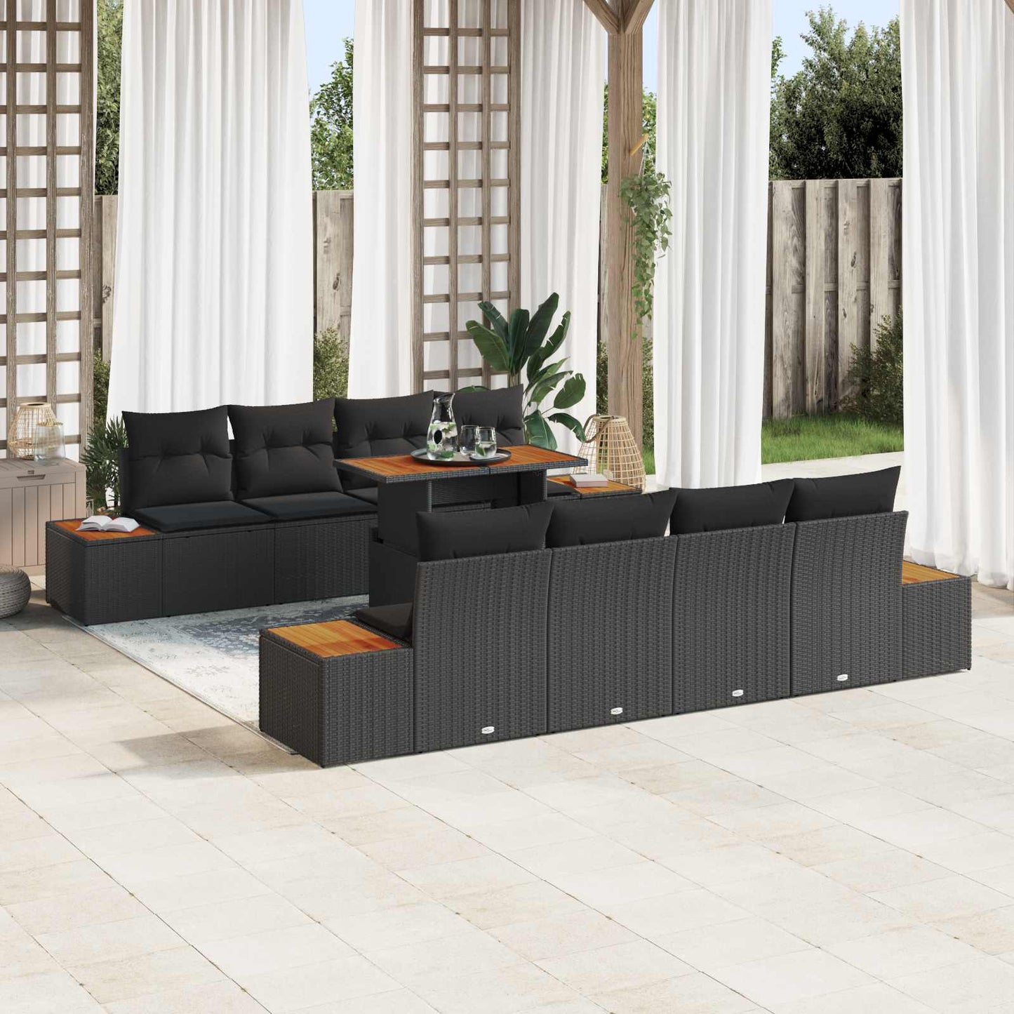 Garten-Sofa-Set mit Speicher 9 pcs Schwarz Poly Rattan