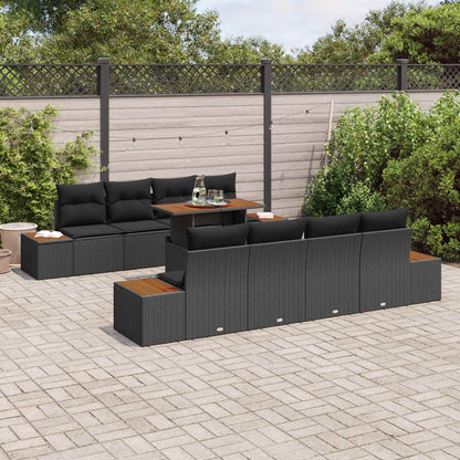 Garten-Sofa-Set mit Speicher 9 pcs Schwarz Poly Rattan