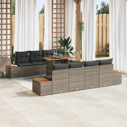 Garten-Sofa-Set mit Speicher 9 pcs Grau Poly Rattan