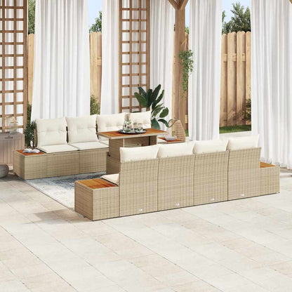 Garten-Sofa-Set mit Speicher 9 pcs Beige Poly Rattan