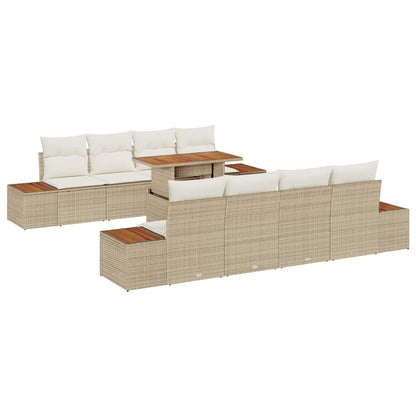 Garten-Sofa-Set mit Speicher 9 pcs Beige Poly Rattan