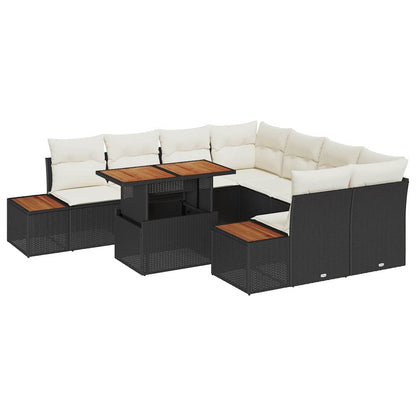 Garten-Sofa-Set mit Speicher 9 pcs Schwarz Poly Rattan