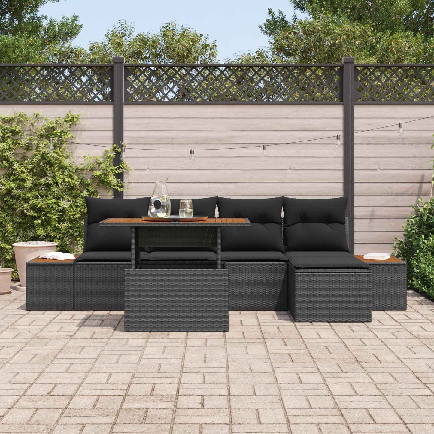 Garten-Sofa-Set mit Speicher 6 pcs Schwarz Poly Rattan