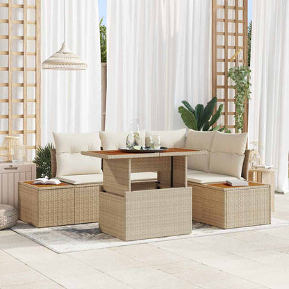 vidaXL Garten-Sofa-Set mit Speicher 5 pcs Beige Poly Rattan