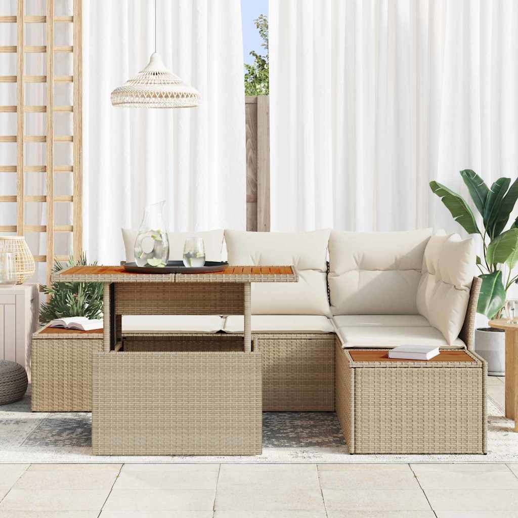vidaXL Garten-Sofa-Set mit Speicher 5 pcs Beige Poly Rattan