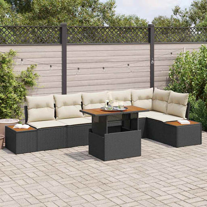 Garten-Sofa-Set mit Speicher 7 pcs Schwarz Poly Rattan