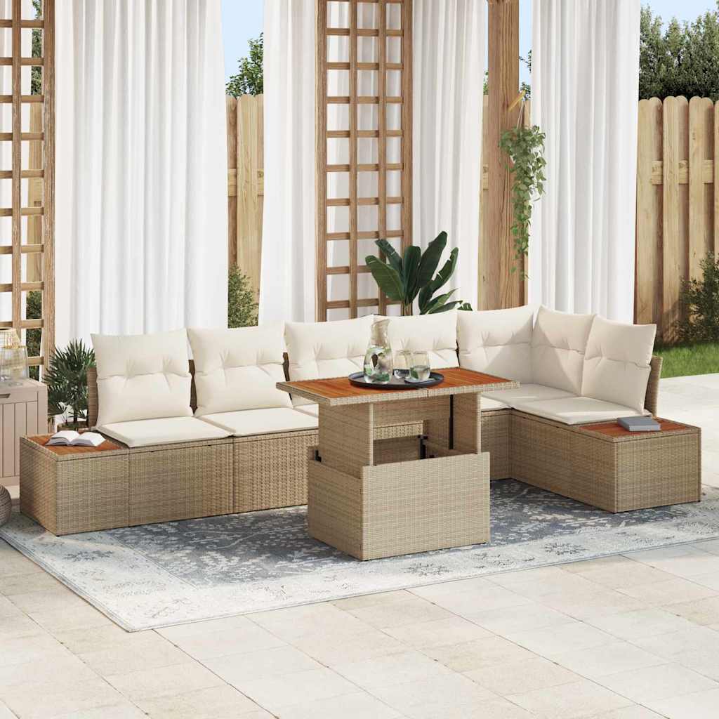 vidaXL Salon de jardin avec rangement 7 pcs Beige Rotin PE